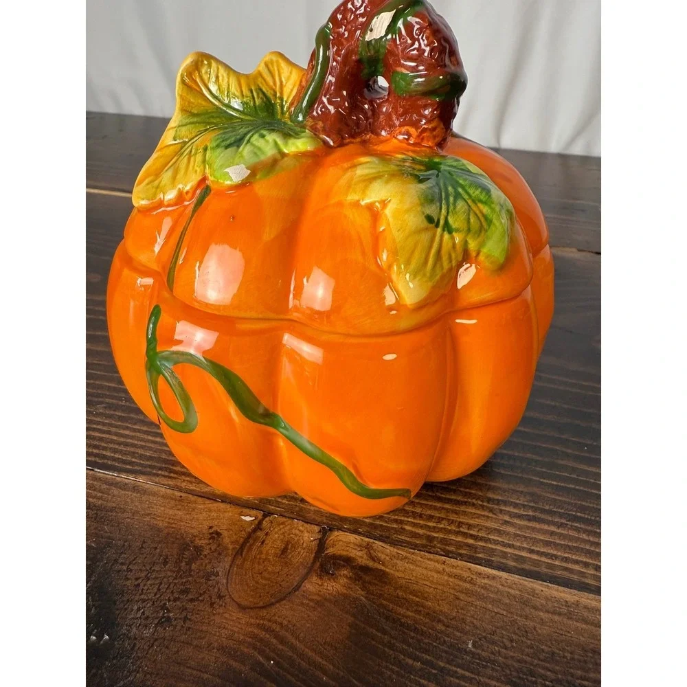 Ceramic Pumpkin‎ Candy Dish with Lid Halloween Decor Jack O Lantern Decoration
